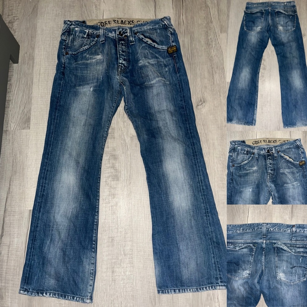 G-STAR core custom bootcut jeans snap back pockets distressed 33/30